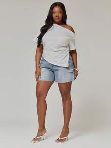 MUSERA Plus Size Denim Shorts - Blue - View 5