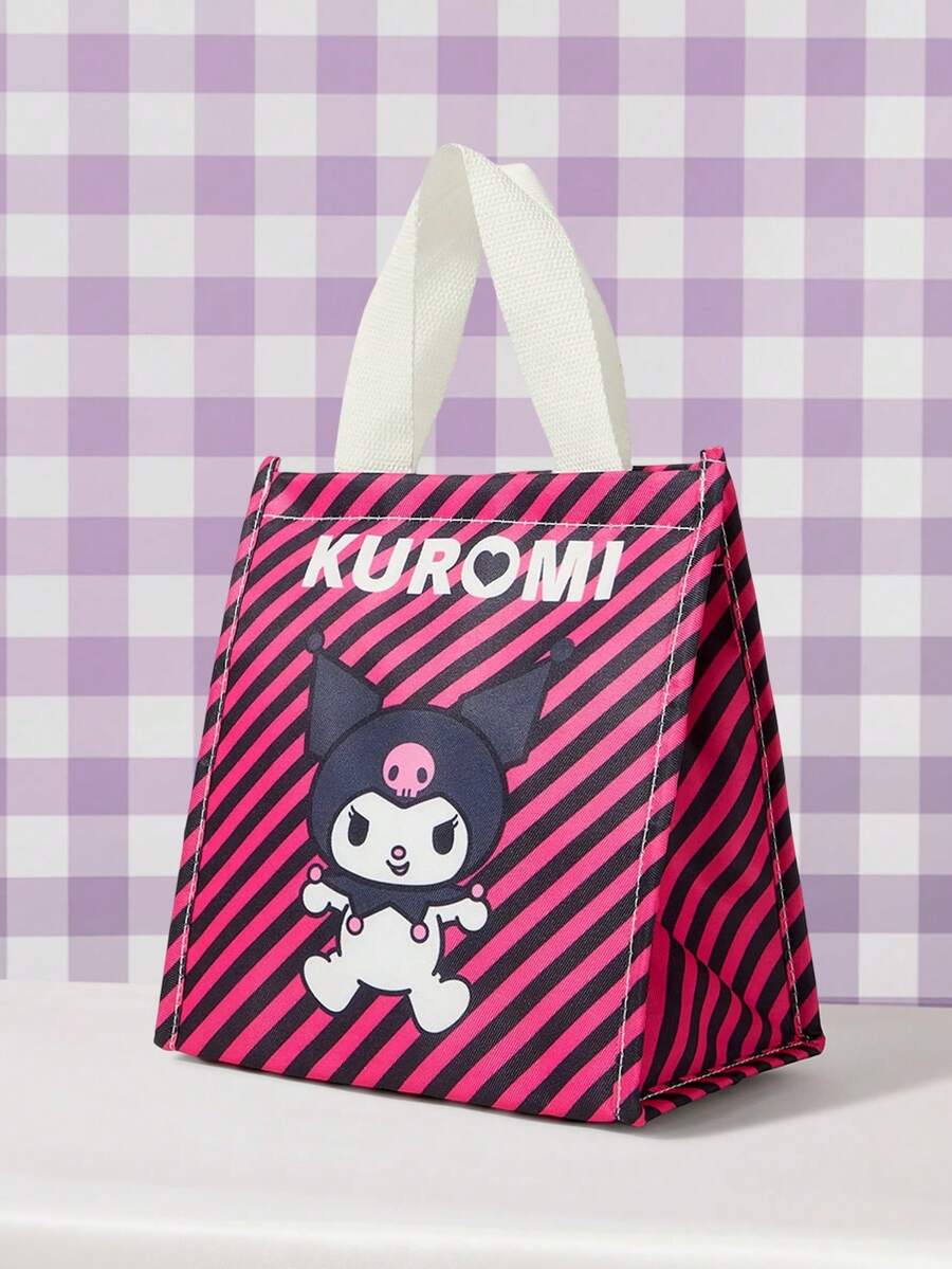 HELLO KITTY AND FRIENDS | SHEIN 粉色與黑色條紋印花便當袋,可愛角色印花保溫食物袋 - 卡通-4 - 查看 1