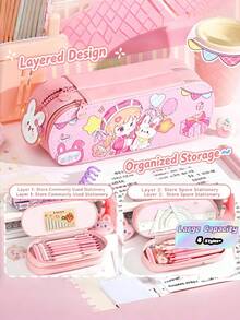 1PC PU Cartoon Double-Layer Pencil Bag,Stationery Pouch/Bag,Makeup Pouch,Pencil Organizer,Zipper Pencil Pouch3D Multifunctional Large Capacity Stationery Box For Teens, Back To School Gift - multicolor - View 2