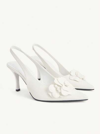 CUCCOO CHICEST White Flower Pointed High Heels, Elegant Wedding Shoes Shoes, Gentle And Versatile, Can Be Worn For Daily Commuting, Parties, And Weddings