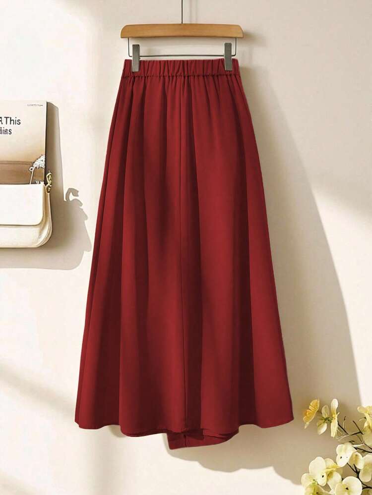 Franclia Falda A-line con micropliegues y botones laterales únicos, de estilo casual y para ir a trabajar, para primavera/otoño - Rojo - Añade 2