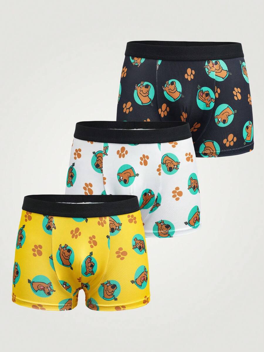 SCOOBY-DOO X SHEIN Young Boys Comfortable Cartoon Print Trunks - Black and White - View 1