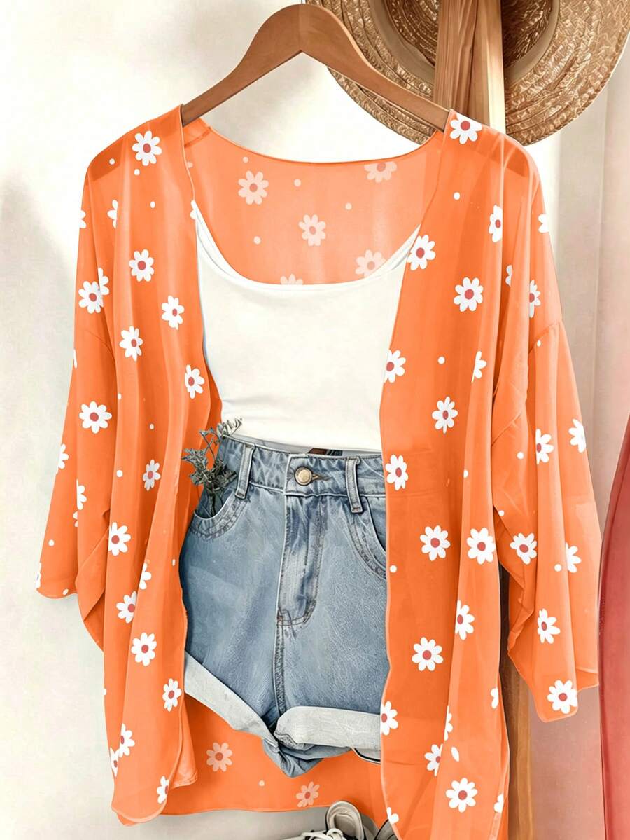 GlowEve Women's Floral Print Casual Versatile Daily Wear Blouse - Burnt Orange - View 1