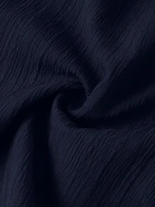 SHEIN LUNE 女款紋理百搭上衣，休閒純色V領喇叭袖前綁帶襯衫，前綁帶上衣，休閒風格 - 藏蓝色 - 查看 5