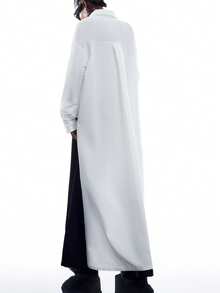 LYSMO Women's Solid Color Drop Shoulder Single-Breasted Casual High-Low Hem Shirt - White - View 3