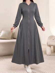 Modelyn Women's Dark Grey Casual Versatile Commuter Homewear Everyday Long Sweatshirt Dress Autumn - Grey - View 5