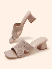 CUCCOO BASICS Ladies Coarse Heel Open Toe Sexy Commuter Fabric Summer Breathable Mules High Heel Sandals Apricot - Apricot - View 1