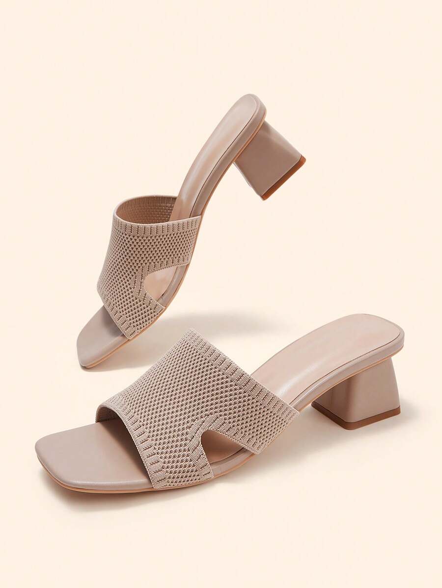 CUCCOO BASICS Ladies Coarse Heel Open Toe Sexy Commuter Fabric Summer Breathable Mules High Heel Sandals Apricot - Apricot - View 1