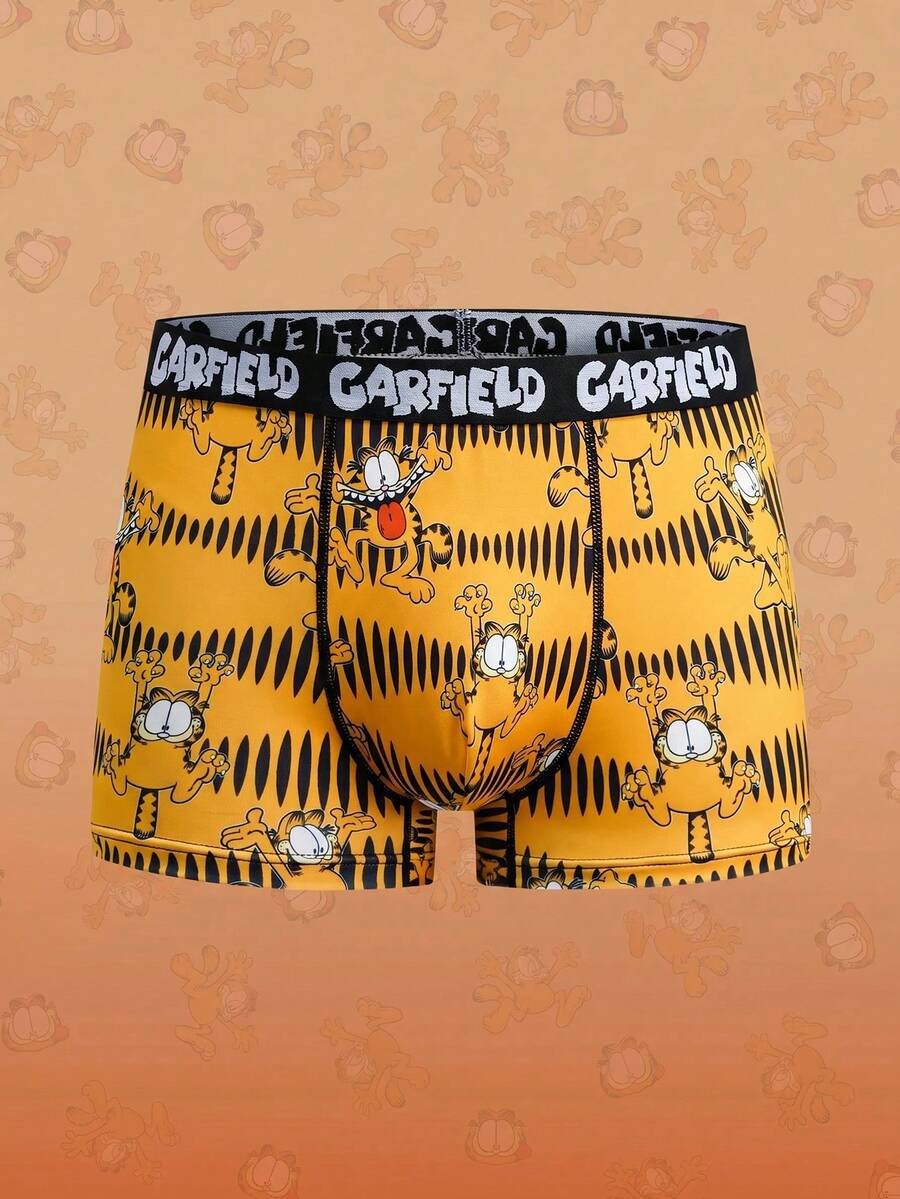 GARFIELD | SHEIN Collaborative Men's Elastic Waist Comfortable Boxer Briefs - Yellow - View 1