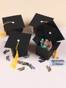 100/30/50pcs, Graduation Hat Candy Gift Box, Graduation Ceremony Party Sweet Cookie Chocolate Gift Box, Graduation Table Decorations With Gold Tassels - Black - View 1