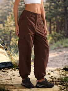 Exploreva Exploreva Women's Solid Color Casual Versatile Daily Outdoor Hiking Pants - Brown - View 4