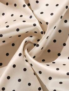 Auvina Fashionable Elegant Commuter Urban OL Style Small Polka Dot V-Neck Petal Sleeve Cinched Waist Plus Size Dress - Apricot - View 5
