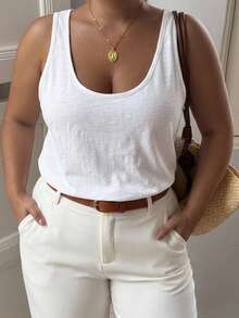 Dazy Plus Loose Blogger Casual Style White Top Base Layer Elegant Commute Spring Summer Autumn Slouchy Tank Top - White - View 3