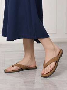 Sleekvia 女款舒適耐磨百搭金屬戶外夾腳拖鞋 - 咖啡棕 - 查看 3
