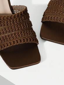 MOTF NEW COFFEE BROWN THIN HEEL SQUARE TOE WOVEN SURFACE FASHIONABLE VERSATILE WOMEN'S HIGH HEEL SANDALS SUMMER - Coffee Brown - View 8