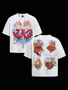 ROMWE MEN Street Life 男士街頭印花短袖T恤，寬鬆版型 - 白色 - 查看 3