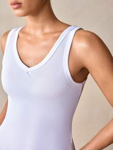 Veilyse Rompi Kamisol Bergaris Warna Polos untuk Wanita, Atasan Tank Tanpa Lengan Seksi untuk Musim Panas - Putih - View 7