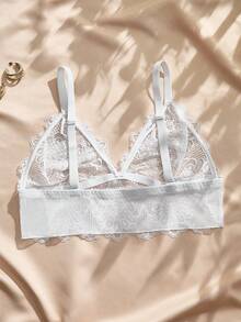 Charlaine 1pc Plus Size Women French Sexy Lace Top Bra - White - View 2