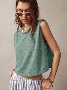 Bohemela Áo tank top không tay cổ tròn dành cho nữ đi nghỉ mát - Màu xanh lá cây đậm - Xem 7