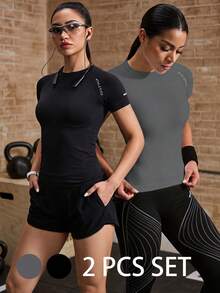 Powerista 女款無縫運動T恤套裝 跑步瑜伽工作室網球健身房 適合室內外日常運動 - 彩色 - 查看 12