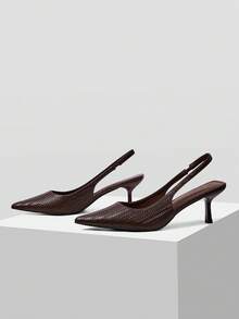 MOTF PREMIUM WOMEN'S FASHION SIMPLE AND VERSATILE PLAID HIGH-HEELED SHOES - Dark coffee - View 3