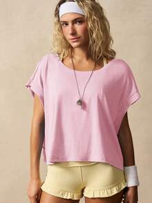 VARSIVA Women's Solid Color Casual Daily Travel Sports T-Shirt - Pink - View 4