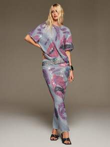 BAD SUNDAY Women's Long Skirt With Sequin Pattern, All Season, Y2K Millennium Style, Cool, Vacation Streetwear - Multicolor - View 2