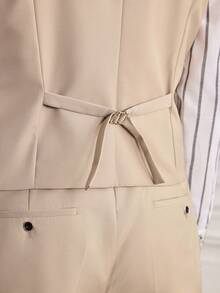 Officeau Men's 3pcs Beige Luxury Suits, Blazer & Waistcoat & Pants, For Formal Business/ Office/ Wedding - Beige - View 6