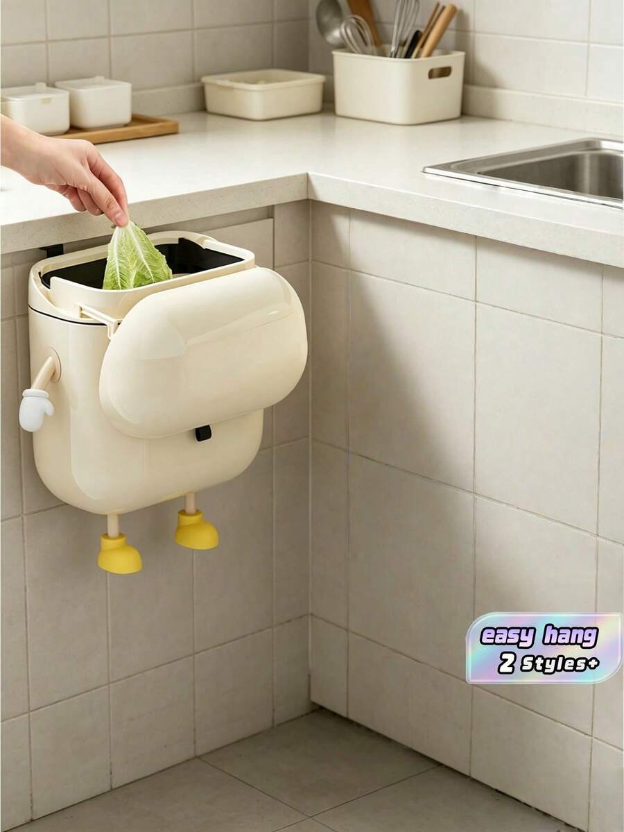 1PC Plastic Wall-Mounted Sealed Trash Can That Can Be Installed Without Drilling. With A Waterproof Design, It Is An Ideal Choice For Kitchens, Bathrooms And Offices. Lightweight And Compact, It Is Suitable For Kitchens - one size fits all - View 1
