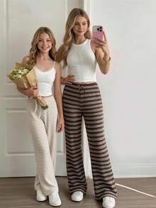 White Textured Floral Pattern Pants With Shirred Waist, Fashionable Minimalist Versatile Comfortable, Suitable For Outings, Relaxation, Vacation, Travel, Etc., For Summer And Autumn - White - View 3