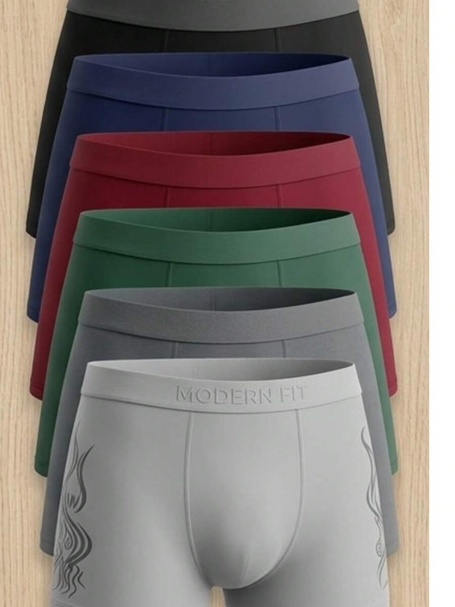 6 Pieces/Package And Comfortable Boxer Shorts With Lettering Print For Men - Multicolor E - View 1