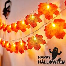 2pcs 1.5M/10LED Home Decor Maple Leaf String Lights,Fall Leaves Garland With Lights Warm White Fairy Lights,Fall Autumn Harvest Thanksgiving Decoration Light String,Halloween Decor Led String Light,Indoor Closet Door Decor Maple Leaf Light String - Warm white light - View 6