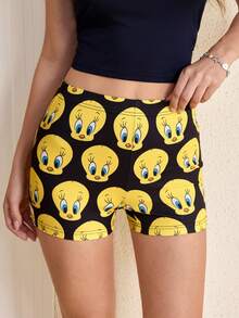 LOONEY TUNES X SHEIN Women's Cartoon Print Casual Daily Wear Base Shorts - Black - View 3