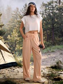 Exploreva Exploreva Women's Solid Color Drawstring Waist Loose Pockets Outdoor Sweatpants,Climb Outfit - Orange - View 6
