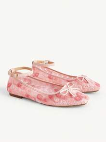CUCCOO CHICEST 女款時尚休閒通勤金屬色平底鞋 情人節款 - 粉色玫瑰花 - 查看 1