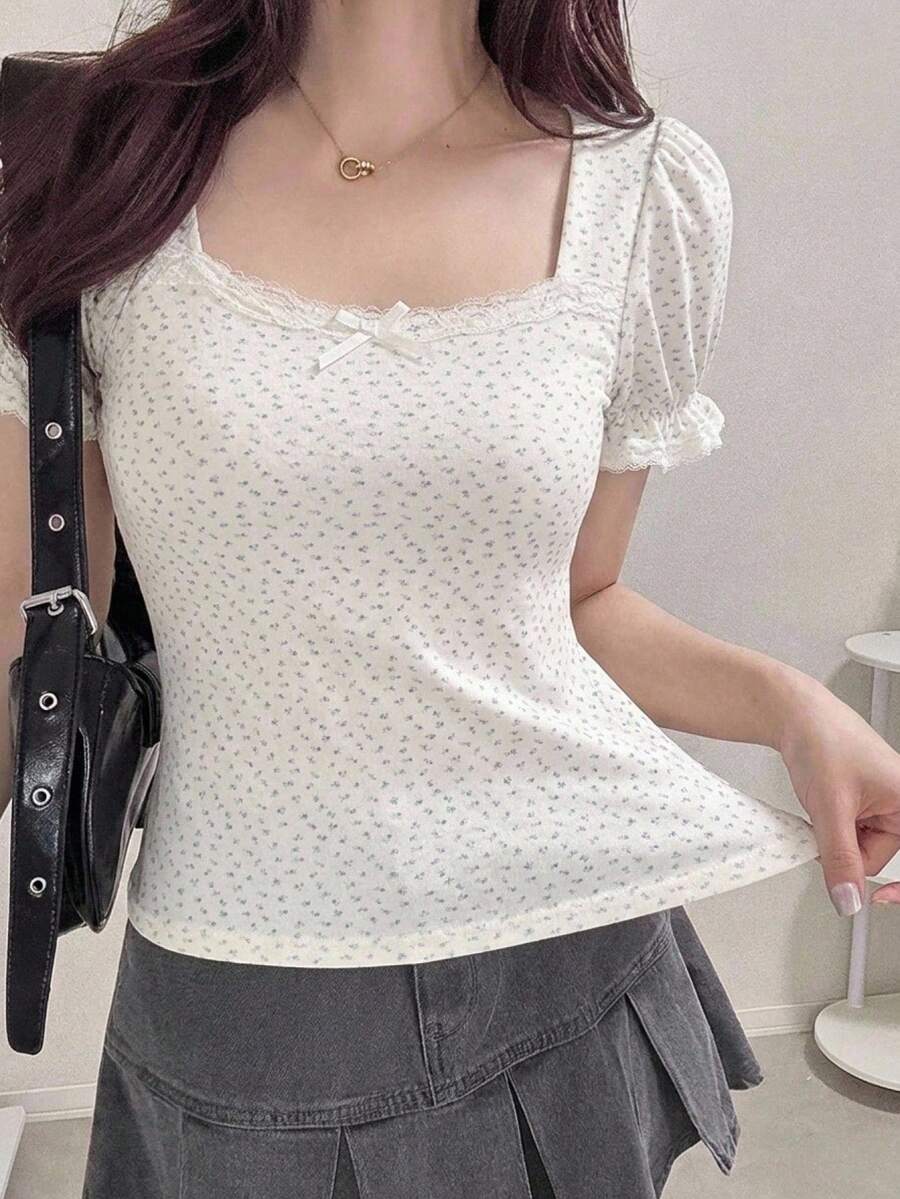 DAZY Women's Dainty Floral Lace Cami Tank Top With Bust-Enhancing Design - White - View 1
