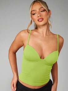 MISSGUIDED Women Longline Corset Tank Top With Built In Bra Support Fitted Camisole Top Summer Fashion - Green - View 5