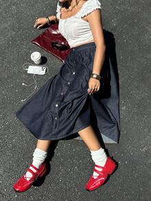 Rivivi Jupe longue en denim polyvalente avec boutons, mode grande taille - Jean brut - Voir 1