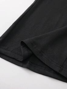 SHEIN 青少年女孩時尚黑色粉色漸層極簡主義黑色緊身喇叭褲，百搭休閒秋冬校園與外出穿搭，開學季 - 黑色 - 查看 4