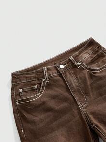 ROMWE Goth Jeans acampanados con bordado de alas de strass - Marrón - Ver 3