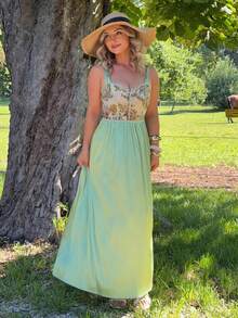 Jeta Ari Women's Sage Green Floral Jacquard Sleeveless Dress,Summer Cottage Core Tea Party Dress,Vacation Prom Elegant - Green - View 3