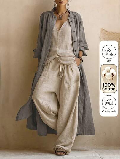 Breezaya Women's Solid Color Casual Field Coat, Autumn/Winter/Spring Three-Season Style, Suitable For Casual Comfort, Fashionable Casual, Women's Trench Coat Jacket