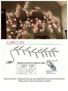1入櫻花枝LED燈，USB供電8種閃爍模式，柔軟可彎曲，適用於室內外、客廳、臥室、牆面、婚禮裝飾、派對氛圍燈、情人節、生日及畢業禮物 - 多色 - 查看 17