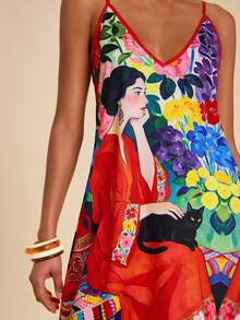 Travachic Vestido corto de verano con tirantes de espagueti y estampado de gasa para mujeres - Multicolor - Ver 7