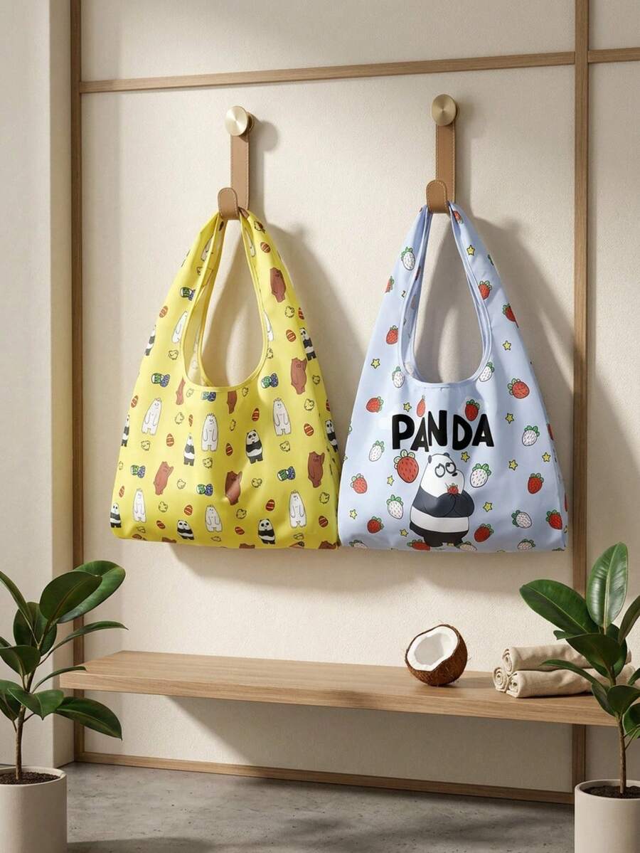 We Bare Bears X POKOJA LAND 1個可愛小熊吃草莓並說你好三隻小熊印花多功能收納袋大容量防水可折疊便攜收納袋 - 彩色 - 查看 1