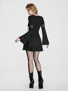 Breakform Halloween  Gothic Retro Sexy Dark-Style Short Dress: Black Stretch Fit With Lace Paneling - Black - View 2