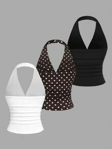 Sweetra Women's Ruched Fitted Halter Neck Top, Versatile For Daily Wear And Outings - Multicolor - View 2