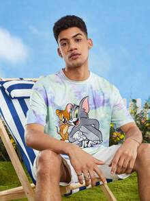 TOM & JERRY X SHEIN Men Cartoon Graphic Tie Dye Tee - Multicolor - View 8