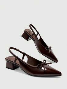 CUCCOO BIZCHIC Zapatos de tacón bajo para mujer, tacón grueso con lazo, PU, para todas las estaciones, elegantes, versátiles para ir al trabajo, oficina, diario, vacaciones y festivales - Café integral - Ver 3