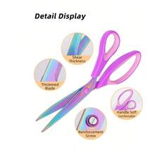 1 Pc Household Purple Stainless Steel Sewing Scissors, Multi-Functional Sewing Combination Scissors, Versatile Hand Scissors, Office Scissors, Stainless Steel With Titanium Coating Colored Scissors, Hardened Sharp Blades, Ergonomic Design - A - View 3